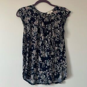 Loft Navy Paisley Short Sleeve Top